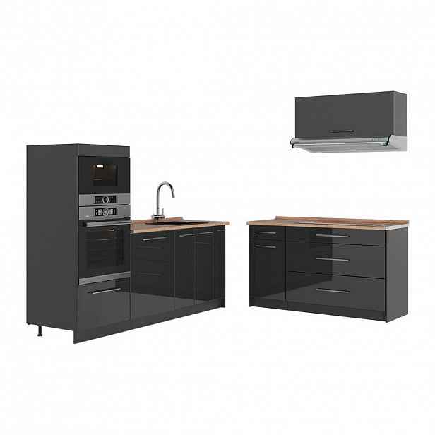 Vicco KUCHYNĚ Fame-Line, Antracitový vysoký lesk/Antracit, 340 cm, PD Dub