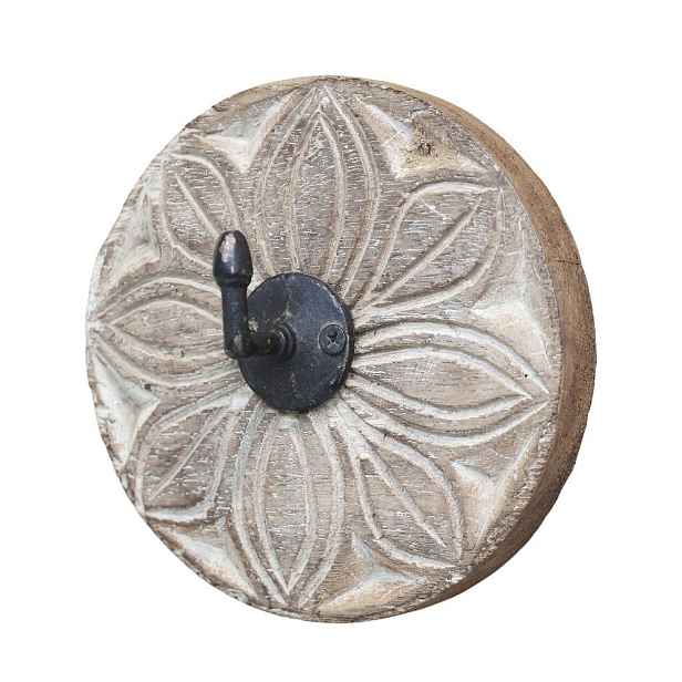 Hnědo-béžový háček z recyklovaného dřeva Grimaud - Ø 14*5,5 cm Chic Antique