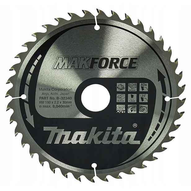 Makita B-32340 Kotoučová Pila 190x30x40z Makforce Dřevo Profesionální vidlie