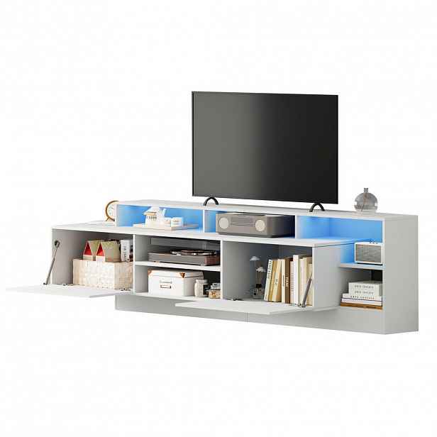 Redom TV stolek 190/40/48,5 cm s LED osvětlením, vysokým leskem a úložným prostorem, Bílá