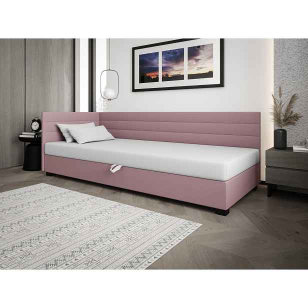 Čalouněná postel 80x195 KASANDRA PLUS 1 s úložným prostorem - růžová / bílá