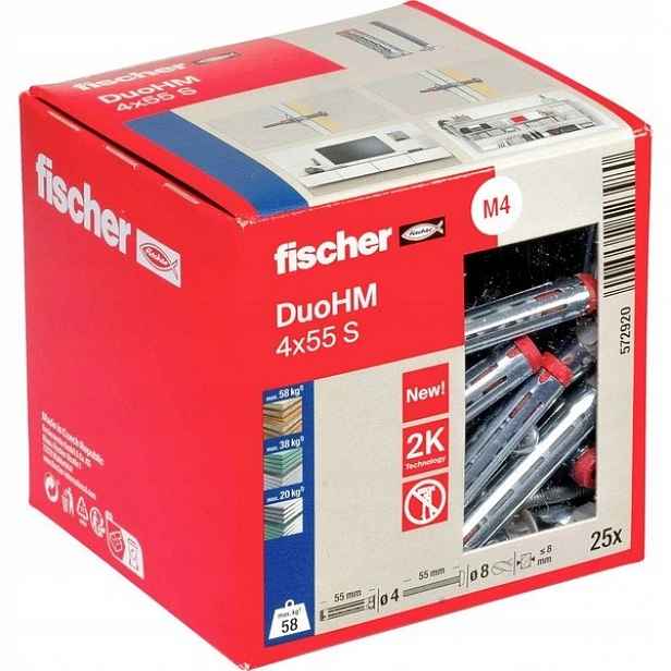 Kotva pro tvárnice DuoHM 4x55 mm S Pz Pb 25 kusů Fischer
