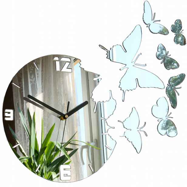 Nástěnné hodiny ModernClock Motýli Zrcadlo Diy