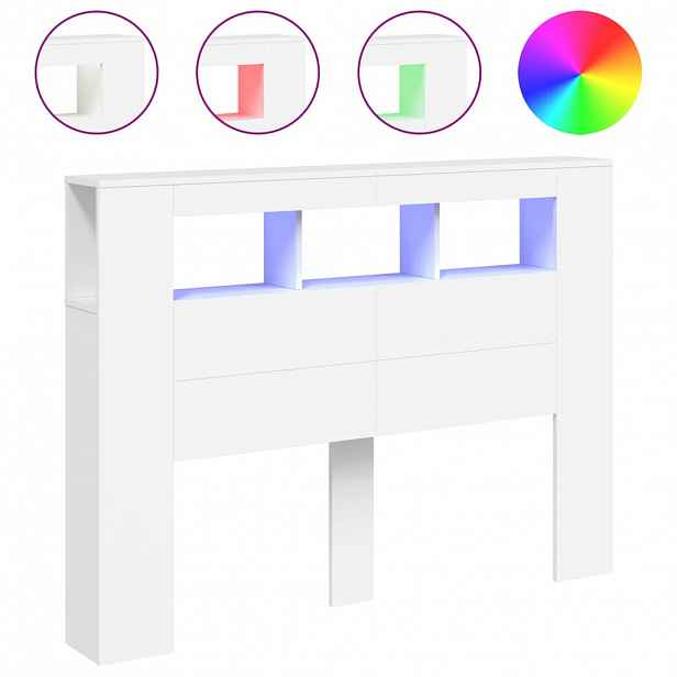 vidaXL Čelo postele s LED bílé 140 x 18,5 x 103,5 cm kompozitní dřevo