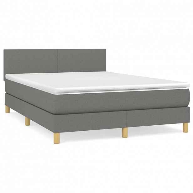 vidaXL Box spring postel s matrací tmavě šedá 140x200 cm textil