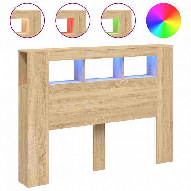 vidaXL Čelo postele s LED dub sonoma 140 x 18,5 x 103,5 cm kompozit