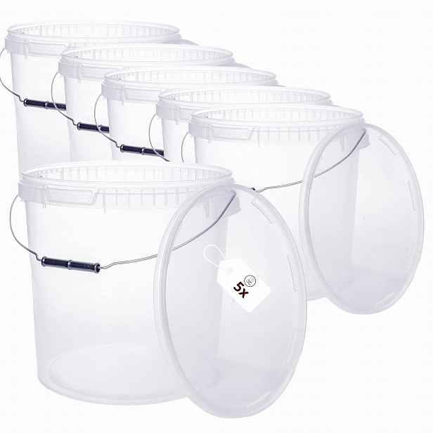 5 x plastový kbelík 30 l (33 l) s víkem, transparentní na potraviny