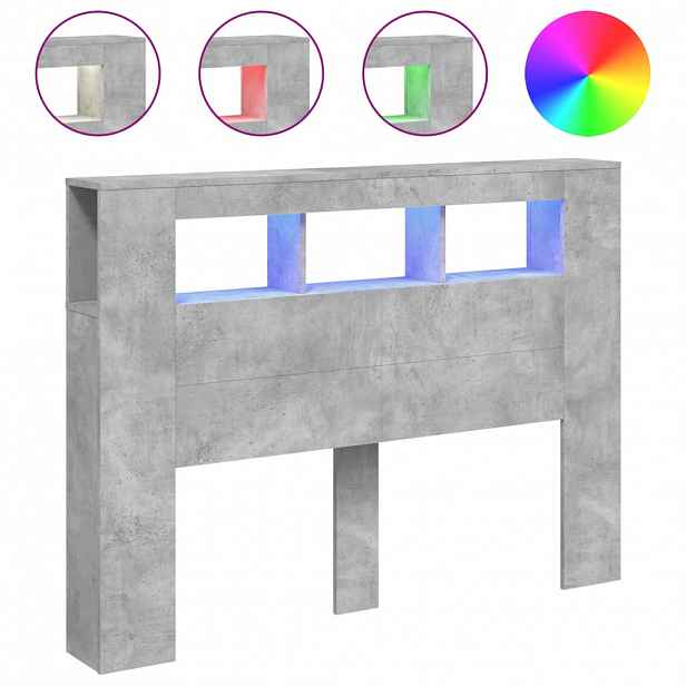 vidaXL Čelo postele s LED betonově šedé 140 x 18,5 x 103,5 cm kompozit