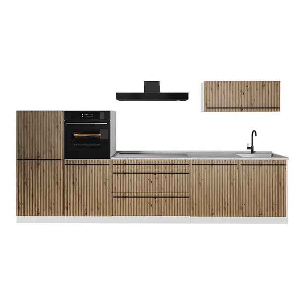 Vicco KUCHYŇSKÝ KOUT R-Line, Řemeslný dub/Bílá, 340 cm pracovná doska Mramor