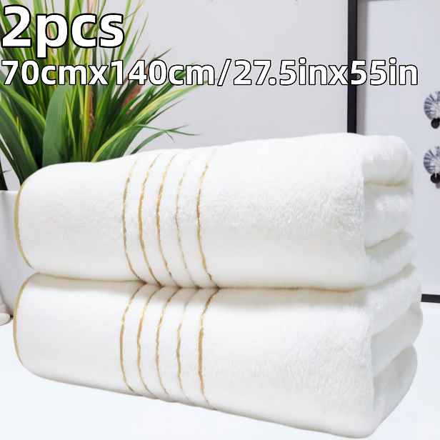 TEMU 2ks 70cmx140cm Zlaté vyšívané osušky, 300 GSM silný korálový materiál, více , savé, rychleschnoucí, měkké a pohodlné, koupelnové potřeby, vhodné