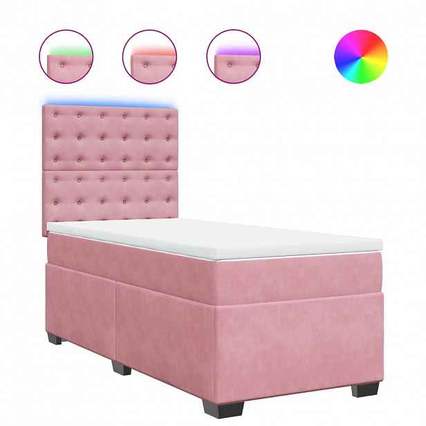 vidaXL Box spring postel s matrací růžová 90x200 cm samet
