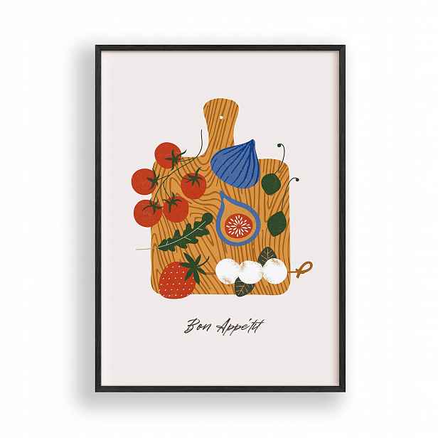 Obraz Bon Appetit Kuchyně Plakát Rámeček Dřevěný Černý 30x42 cm