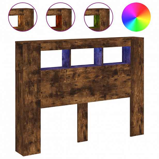 vidaXL Čelo postele s LED kouřový dub 140 x 18,5 x 103,5 cm kompozit