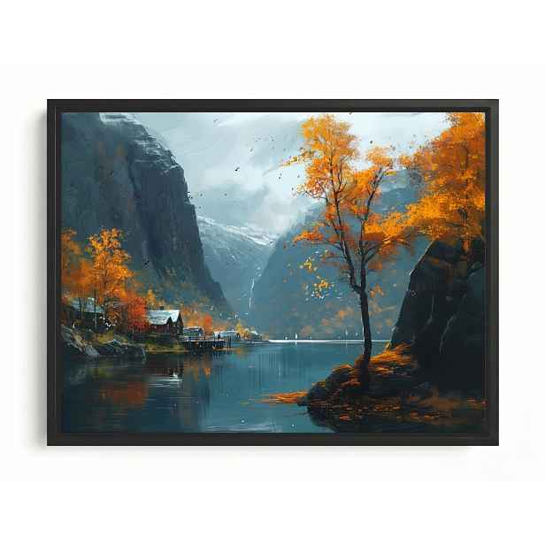 Obraz Rám Americký Box Skandinávie Norsko Fiord Hory Podzim Pohled 80x60