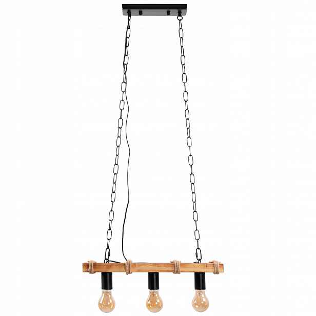 Stylová závěsná lampa Loft 50 cm Černá Kov Dřevo 3xE27 na řetězu
