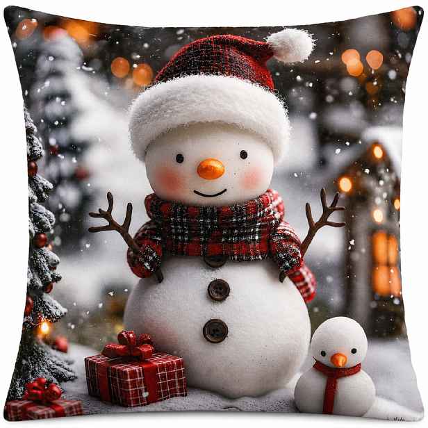 Vánoční povlak na polštář XMAS SNOWMAN VII. 40x40 cm