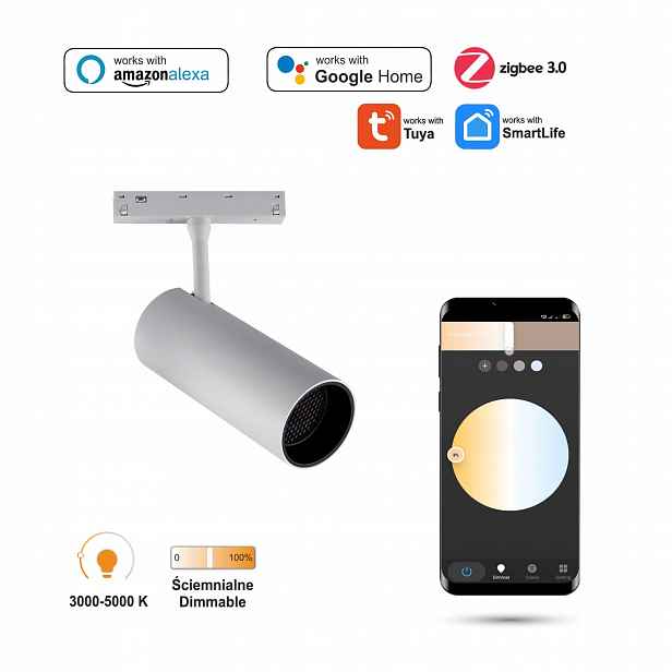 Bílý Led WiFi reflektor Zigbee Track 12W Smart Track 48VDC 3000-5700K