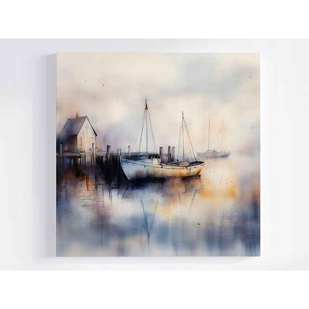 Obraz Na Plátně Canvas Krajina Voda Most Molo Přístav Lodě Mlha 60x60