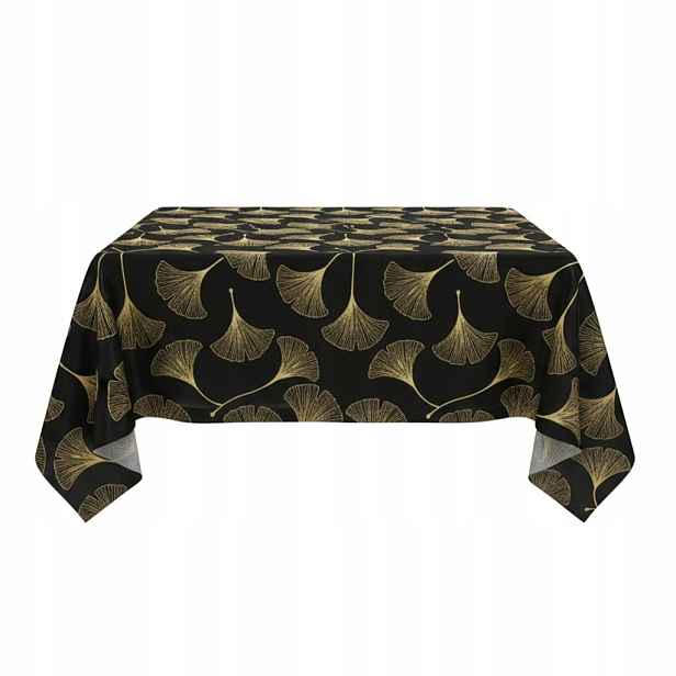 Velurový Ubrus 140 x 180 cm velvet velur černý se žlutými ginkgo