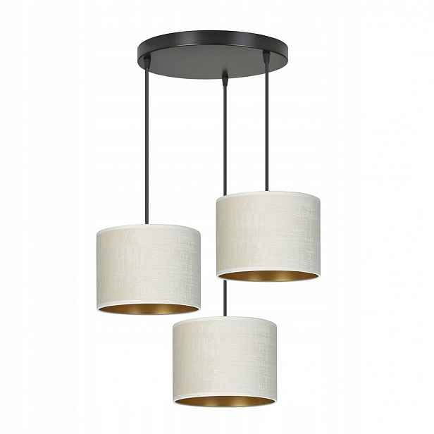 Závěsná lampa Hilde 3-bodová, bílá, velurové stínidla, zlatý interiér E27