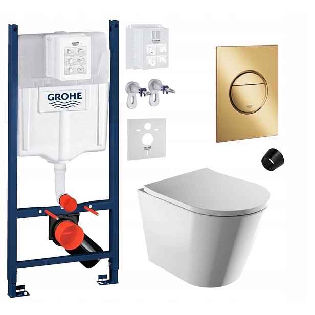 Grohe podomítková nádržka se zlatým tlačítkem a Wc mísou Omnires Tampa