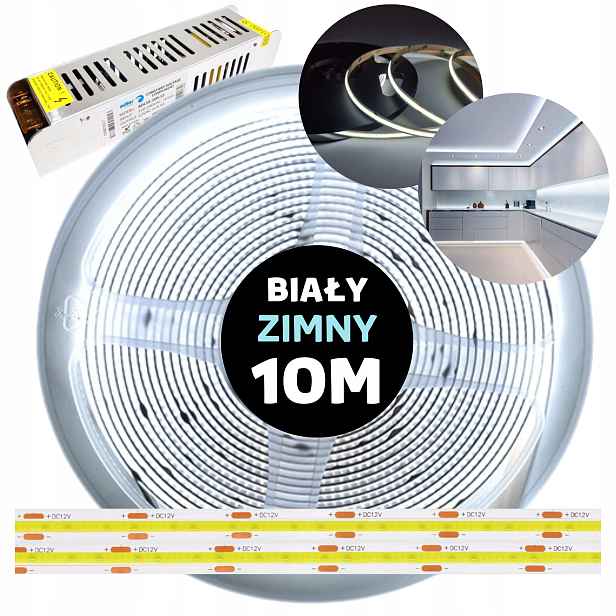 Pásek Led Cob kontinuální neonová linka s napájecím zdrojem bílý studený 12V 10M