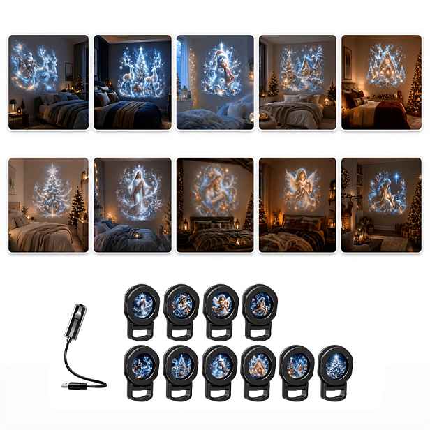 TEMU Vánoční projekční noční světlo s mnoha vyměnitelnými svátečními vzory, mini LED nástěnný projektor, vhodné do ložnice, obývacího pokoje, domácí