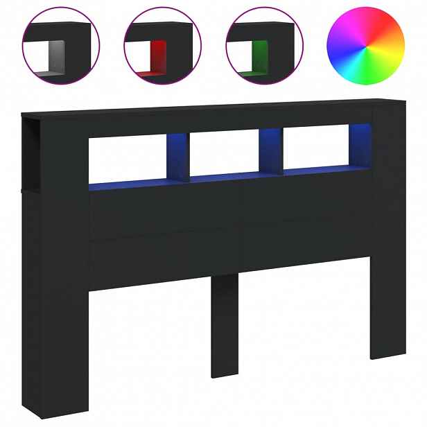 vidaXL Čelo postele s LED černé 160 x 18,5 x 103,5 cm kompozitní dřevo