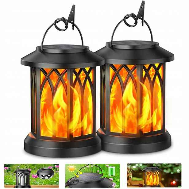 2x Led zahradní lucerna Solární lampa Lampion Hřbitovní Svíčka Černá dekorace