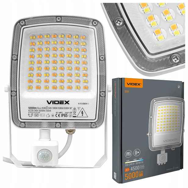 Led Reflektor S Pohybovým Senzorem VIDEX-FLOOD-LED-F5-PIR-50W-CCT