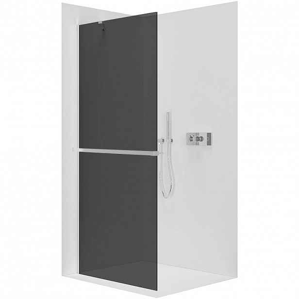 Sprchová zástěna Walk-in Onyx Y L/P - 8 mm + polička/držák na ručníky - chrom, grafitové sklo - 100x200 cm