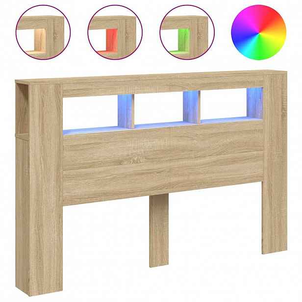 vidaXL Čelo postele s LED dub sonoma 160 x 18,5 x 103,5 cm kompozit