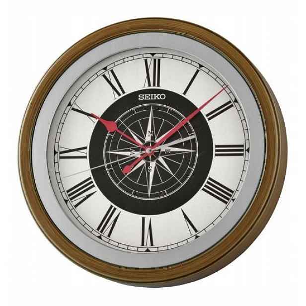 Hnědý Kulatý Japonský Hodinový Stroj Seiko Růže Větrů QXA844B 35 cm Tichý
