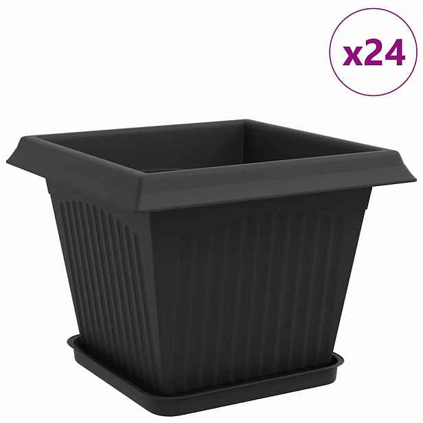 vidaXL Květináče 24 ks Černá Plast