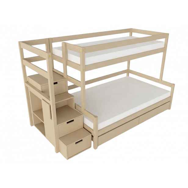 Benlemi Patrová postel LUCKY s úložnými schody 90x200, 120x200 cm Zvolte barvu: Béžová, Zvolte šuplík: Dvojitý úložný šuplík, Zvolte stranu: Vlevo