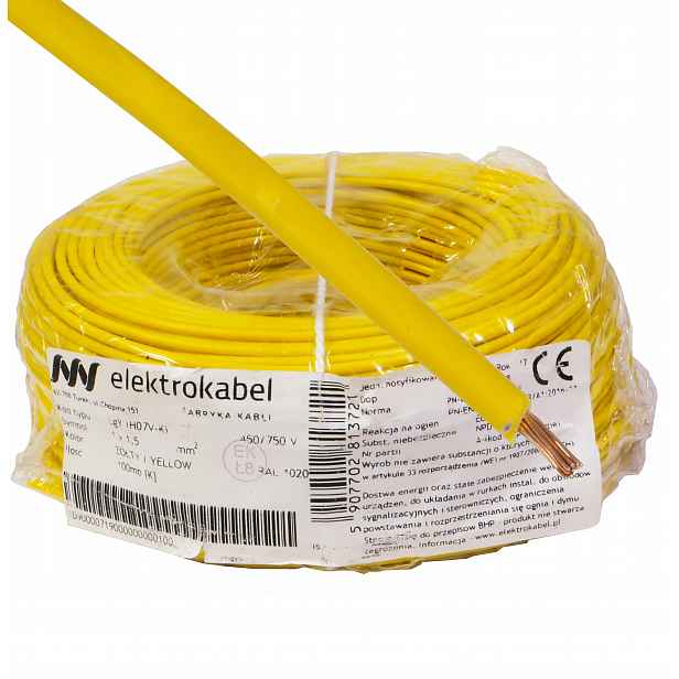 Kabel Lgy 1,5 mm žlutý Elektrokabel 100 m 750 V