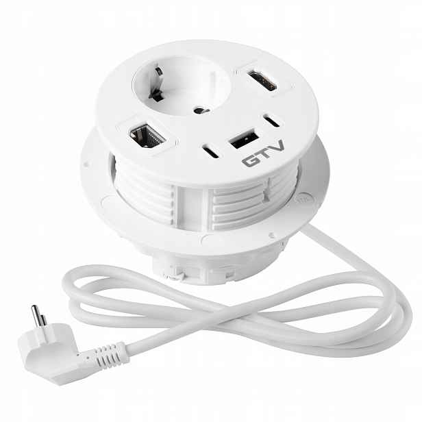Nábytková zásuvka Rondo 1 x Schucko 1xUSB A+2xUSB C RJ45 1xHDMI Bílá