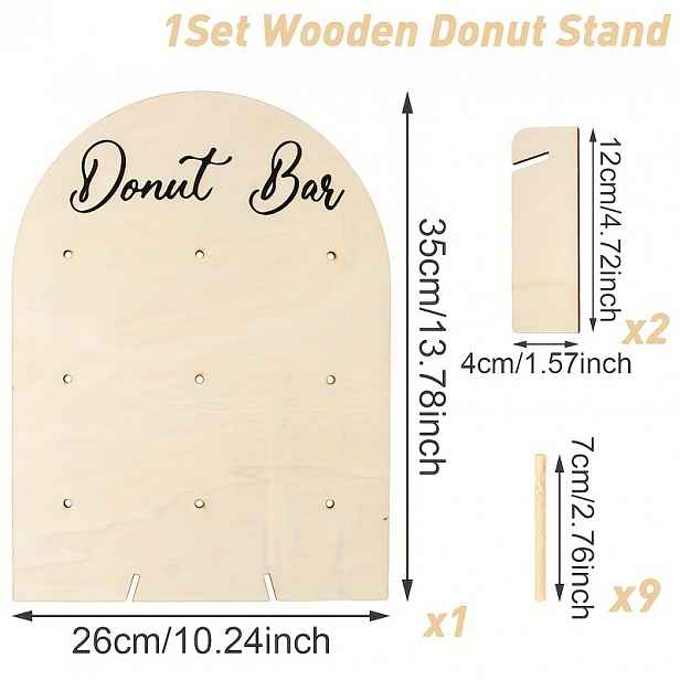 TEMU Dřevěný stojan na donuty, vhodný pro kruhové obloukové tvary, perfektní pro dekoraci svatebních a párty stolů, ideální pro držení donutů na