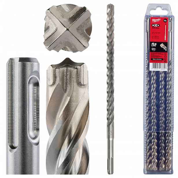 Vrtáky do betonu Sds Plus 12 x 200/260 mm 10 ks Milwaukee MX4