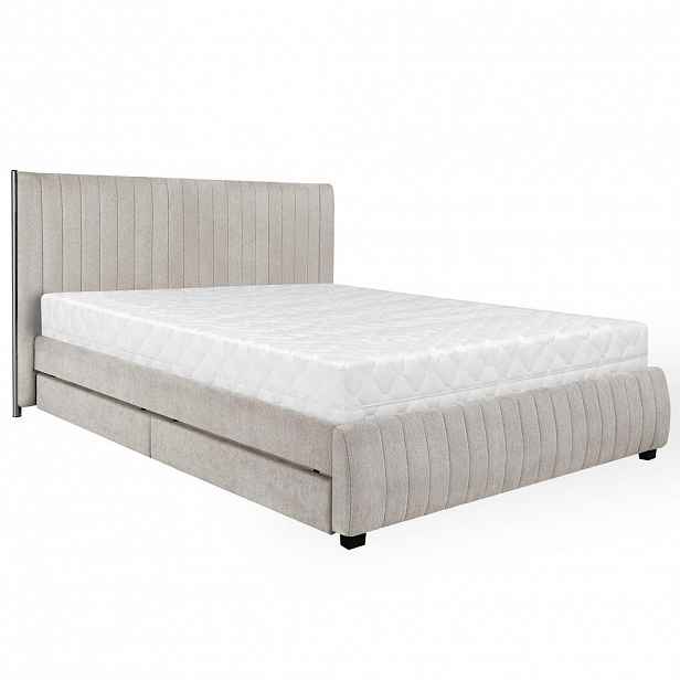 Beautysofa ČALOUNĚNÁ POSTEL Calma s taštičkovou matrací 26 cm, 2 úložnými zásuvkami, 160x200 cm, buklé látka, tmavě béžová