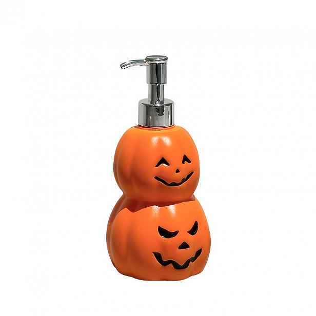 TEMU 1 ks Halloweenský dávkovač mýdla ve tvaru dýně Jack-O'-Lantern, roztomilá dvojitá pumpička na mýdlo ve tvaru dýně, strašidelná dekorace do