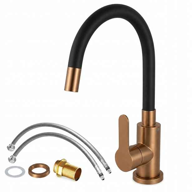 Kuchyňská Baterie Zlatá Rose Gold Flexibilní Ramínko 360 54 CM Černá Sevico