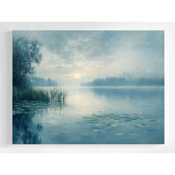 Plakát Krajina Jezero Stromy Slunce Východ Mlha 100x75