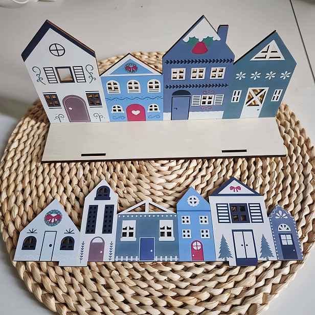 TEMU Dřevěná vesnická chaloupka jako dekorace na stůl; dřevěná vesnická sada, která snadno dodá vašemu domovu, kanceláři párty sváteční náladu – pro