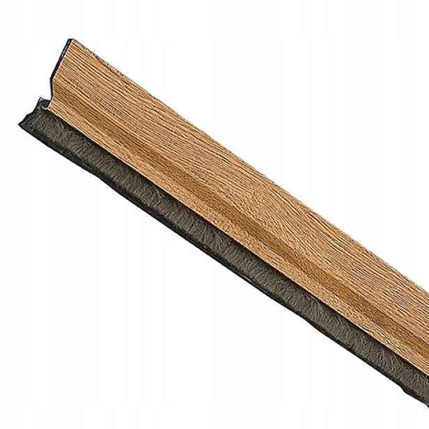 Těsnící lišta na dveře s kartáčem, hliníková, lepená, 820 mm, dub