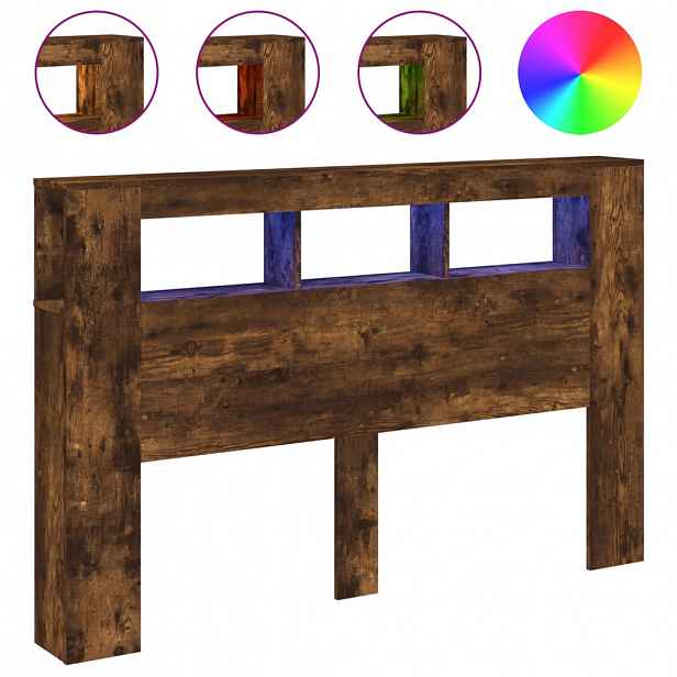 vidaXL Čelo postele s LED kouřový dub 160 x 18,5 x 103,5 cm kompozit
