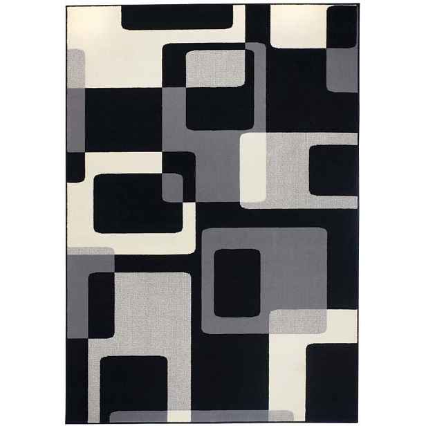 Moderní krémově černý koberec do obývacího pokoje, měkký vlas, vzor 160 x 230 cm