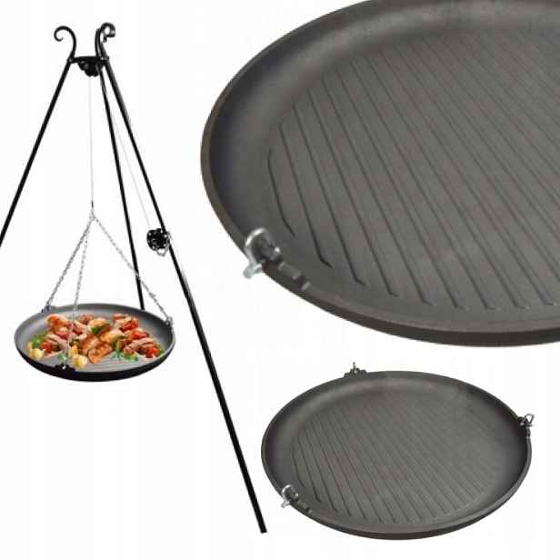 Ohnisková Trojnožka S Navijákem A Litinovou Pánví 63 CM Pro Grilování