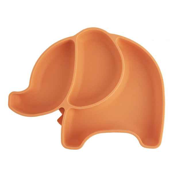 Oranžový silikonový dětský talíř 18x23 cm Elephant – Orion