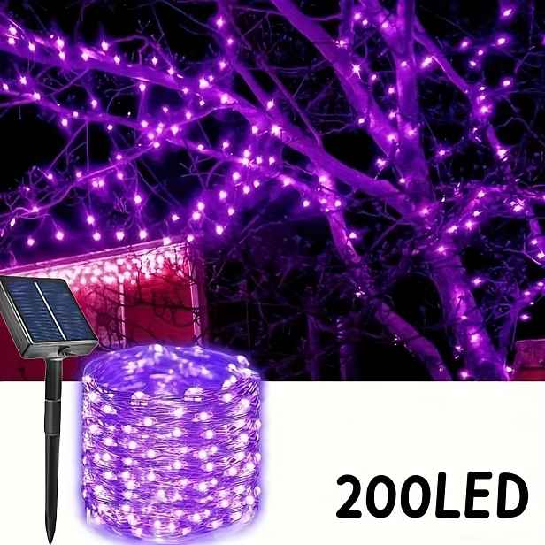 TEMU Solární LED řetězová světla s měděným drátem a lithiovou baterií, 50/100/200 LED venkovní dekorativní světla do zahrady, vhodná pro vánoční